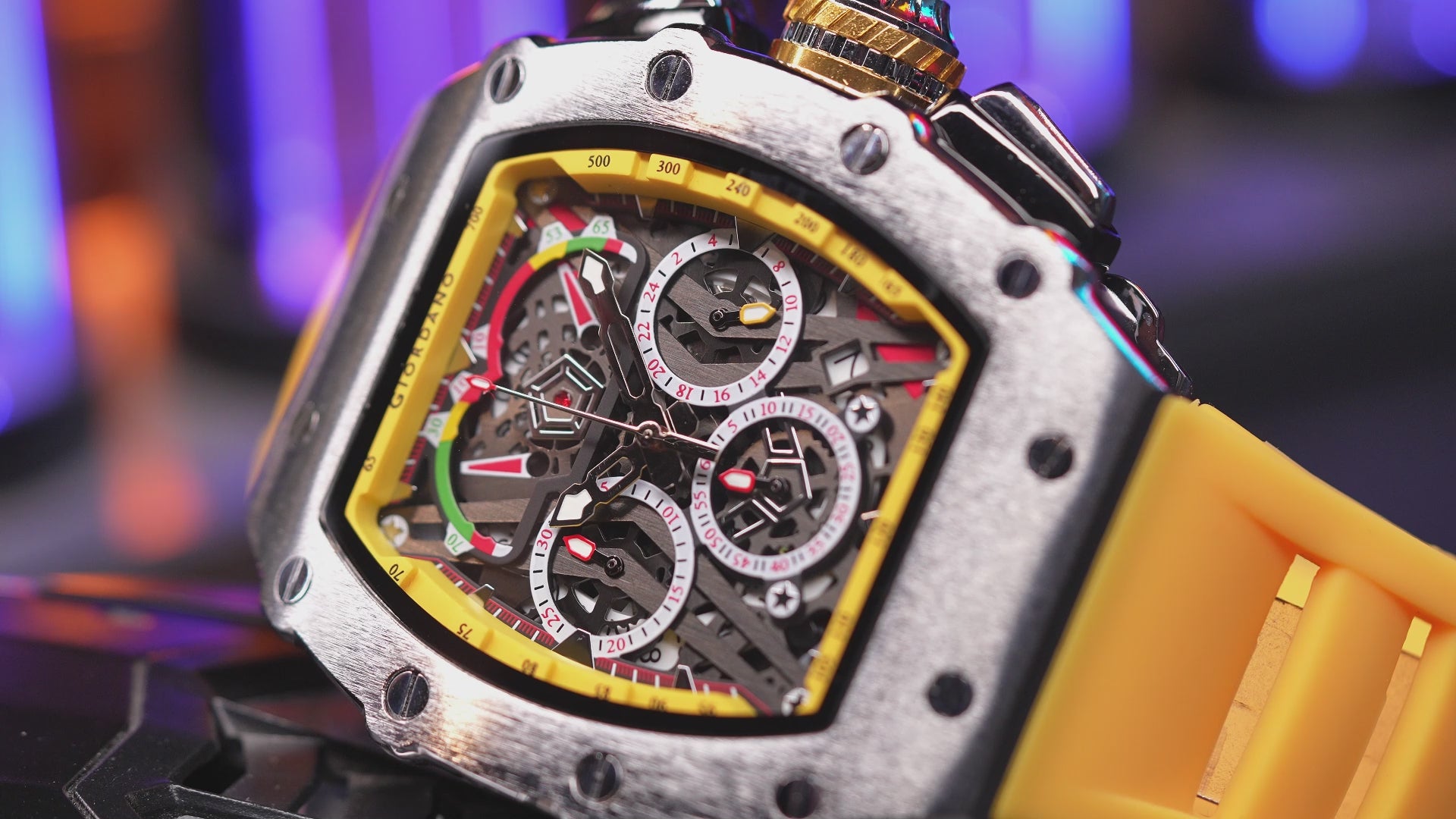 Giordano SPYDER Multifunction Watch - with Day, Date, and 24-Hour Sub-Dials | Water Resistant Square dial Unique Design Wrist Watch for Man | Best Gift for Males - GZ-50120-05